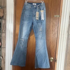 Liverpool Medium Blue Distressed Flare Jeans for Women